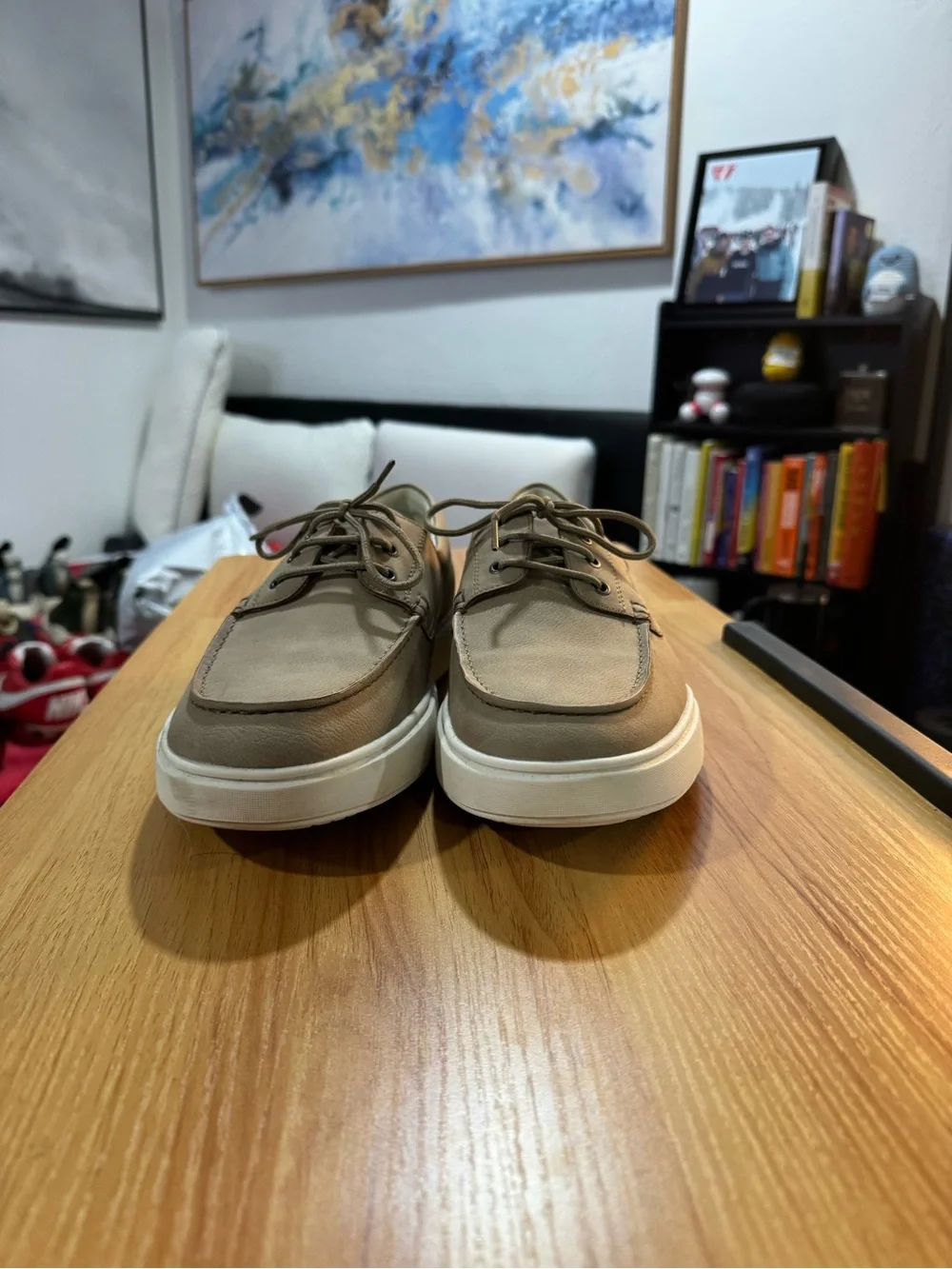 Calvin Klein Men's Taupe Boat Shoes with White Sole